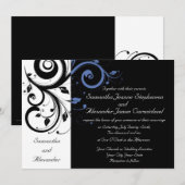 ブラックペリウィンクルコーンフラワーブルー結婚フローラ 招待状 (正面/裏面)