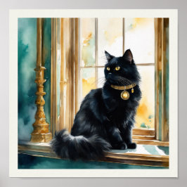 ブラックペルシャネコ水彩アクア詳細 ポスター