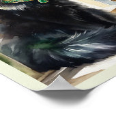 ブラックペルシャ猫の水カラー金ゴールドエメラルドカラー ポスター (角)