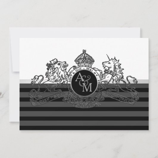 ブラックペーター白ライオンユニコーンエンブレム結婚ズ 招待状 (正面)