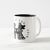 ブラックペーパーカットドッグ中国の〔占星術の〕十二宮図誕生日マグ ツートーンマグカップ (正面右)