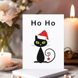 ブラックホおもしろいーサンタクロースのクリスマスキャット ポストカード
