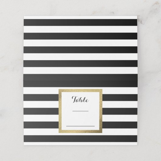 ブラックホイルストライプのテーブル付き白結婚と黒の プレイスカード (外部開封)