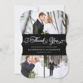 ブラックホタテエレガントロ結婚のバンドスクリプトの3枚 サンキューカード (正面)