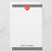 ブラックホッストライプトコーラルレッドクローバー3モノグラム 便箋 (正面/裏面)