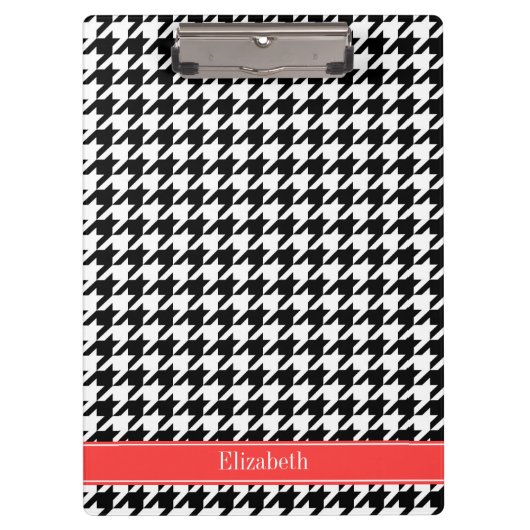 ブラックホットコー千鳥格子のラルレッドネームモノグラム クリップボード (正面)