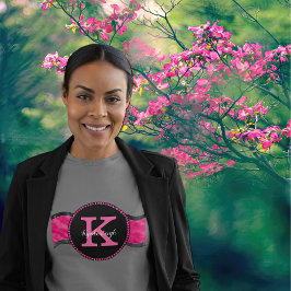 ブラックホットピンクグレー波グラムモノグラムガーリー名 Tシャツ