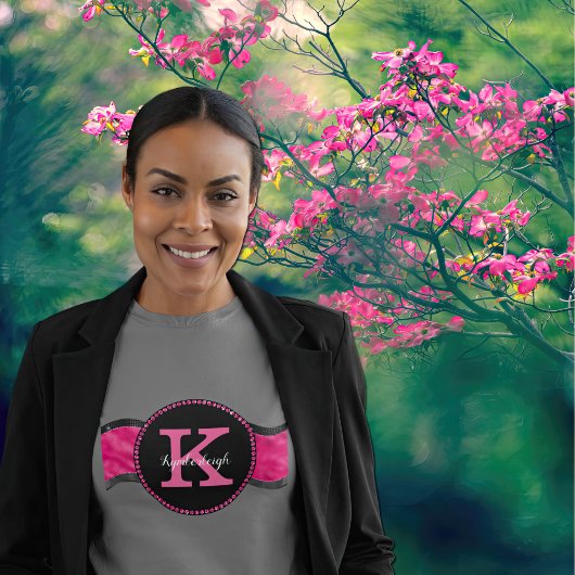 ブラックホットピンクグレー波グラムモノグラムガーリー名 Tシャツ