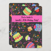 ブラックホットピンクケーキ30th誕生日招待状 招待状 (正面/裏面)