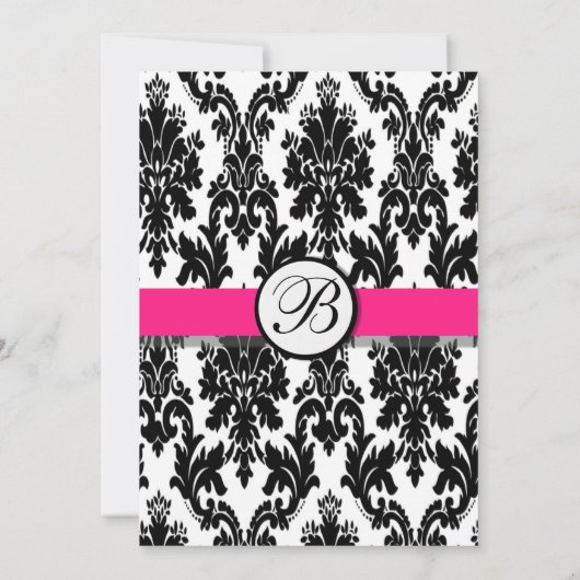 ブラックホットピンクダマスクウェディング招待状 招待状 (裏面)