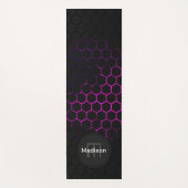 ブラックホットピンクハニカム形状パターンモノグラム ヨガマット (正面)