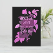 ブラックホットピンクバラ植物保存日付カード セーブザデート (スタンド正面)