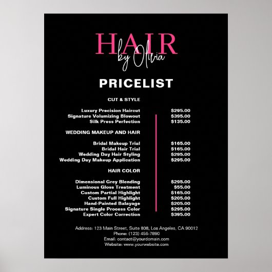 ブラックホットピンクヘアの価格表 ポスター (正面)
