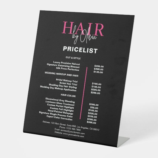 ブラックホットピンクヘアの価格表 台座サイン (正面)