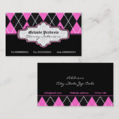 ブラックホットピンクホワイトアーガイルトレンディー名刺 名刺 (正面/裏面)