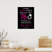 ブラックホットピンクホワイトシルバーブライダルウェディングシャワー ポスター (キッチン)