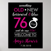 ブラックホットピンクホワイトシルバーブライダルウェディングシャワー ポスター (正面)