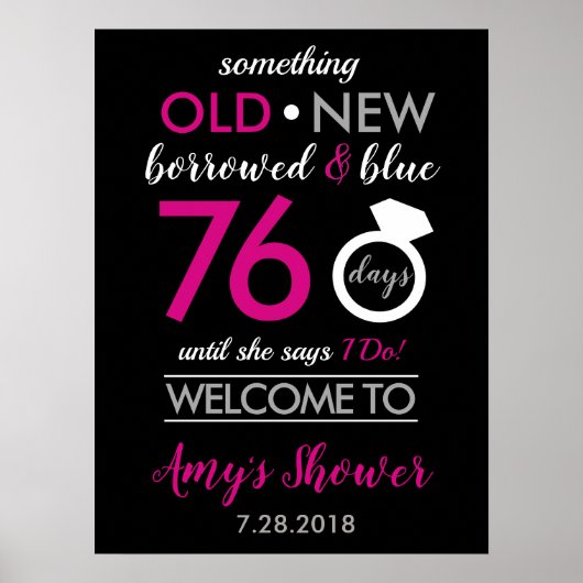 ブラックホットピンクホワイトシルバーブライダルウェディングシャワー ポスター (正面)