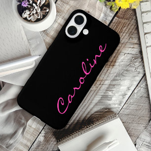 ブラックホットピンクモダンのスクリプト名 iPhone 16 PLUSケース
