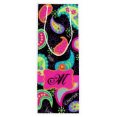 ブラックホットピンクモノグラムパーソナライズされたモダンペイズリー ワインギフトバッグ (裏面)