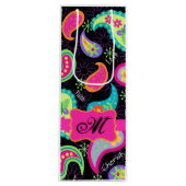 ブラックホットピンクモノグラムパーソナライズされたモダンペイズリー ワインギフトバッグ (正面)