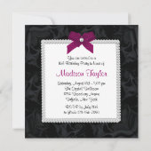 ブラックホットピンク写真甘い16誕生日パーティー 招待状 (裏面)