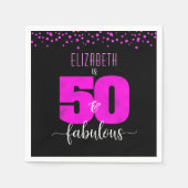 ブラックホットピンク50歳の素晴らしい誕生日はっきりしたカスタム スタンダードカクテルナプキン (正面)