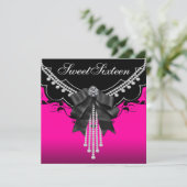 ブラックホットピンクSweet sixteen誕生日パーティー 招待状 (スタンド正面)