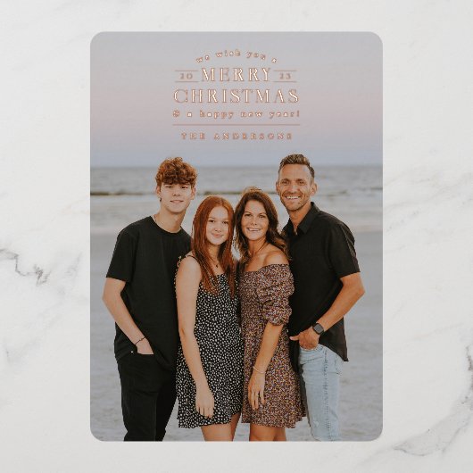 ブラックホリディプレイドフォトフォイルクリスマスカード 箔シーズンカード (正面)