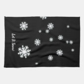 ブラックホリデーに雪の雪を積む キッチンタオル (横)