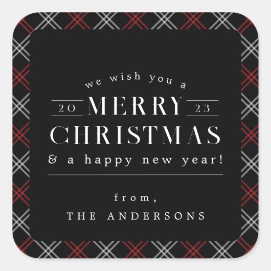 ブラックホリデープレイドクリスマス スクエアシール (正面)