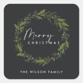 ブラックホリモダンーエレガントベリーリースクリスマス スクエアシール