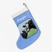 ブラックホルスタインカウアンドキュートカーフ スモールクリスマスストッキング (裏面 (吊り時))
