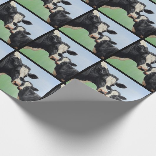 ブラックホルスタインカウアンドキュートカーフ ラッピングペーパー (角)