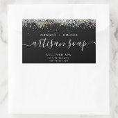 ブラックホログラフィックグリッターアーティザンソープラベル 長方形シール (バッグ)