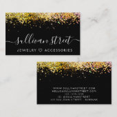ブラックホログラフィックグリッタージュエリーブティックビジネス 名刺 (正面/裏面)
