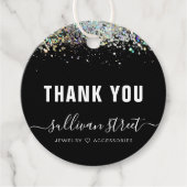 ブラックホログラフィックグリッタービジネスサンキューラベル フェイバータグ (正面)