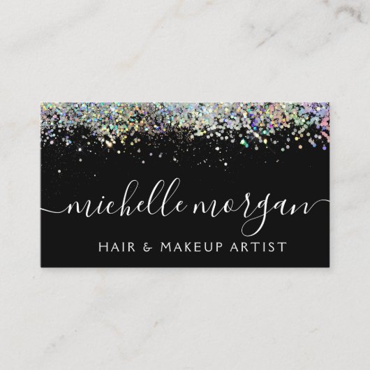 ブラックホログラフィックグリッターヘア&メイクアップ コーリングカード (正面)