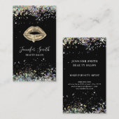 ブラックホログラフィックグリッターメイクアップアーティスト金ゴールドリップ 名刺 (正面/裏面)