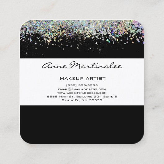 ブラックホログラフィックルックフェイクグリッター  スクエア名刺 (裏面)