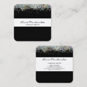 ブラックホログラフィックルックフェイクグリッター スクエア名刺 (正面/裏面)