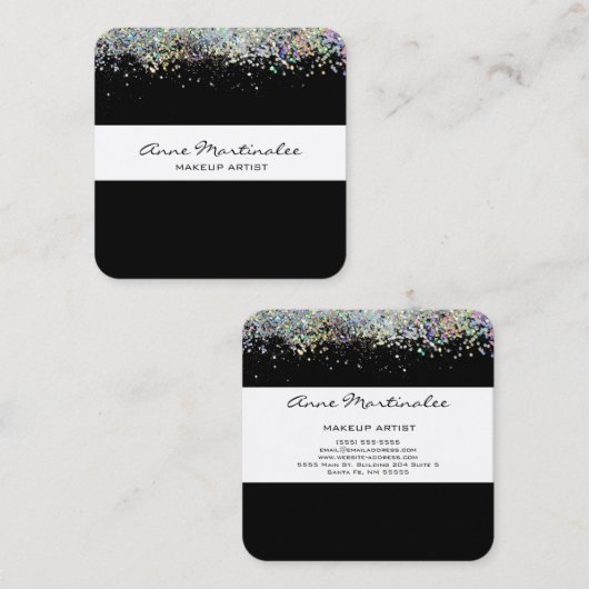 ブラックホログラフィックルックフェイクグリッター  スクエア名刺 (正面/裏面)