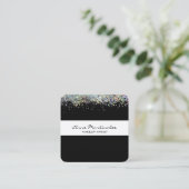 ブラックホログラフィックルックフェイクグリッター スクエア名刺 (スタンド正面)