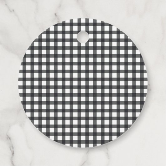 ブラックホワイトのギンガムに赤いバラのウェディングシャワー フェイバータグ (裏面)