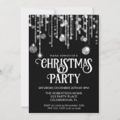 ブラックホワイトのストリングライト クリスマスホリデーパーティー 招待状 (正面)