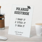 ブラックホワイトの卒業Polaroidゲストブック 台座サイン (インサイチュ)