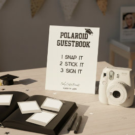 ブラックホワイトの卒業Polaroidゲストブック 台座サイン