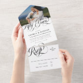 ブラックホワイトの渦巻き写真 50周年結婚記念日 オールインワン招待状 (貼ってはがせる)