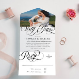 ブラックホワイトの渦巻き写真 60周年結婚記念日 オールインワン招待状