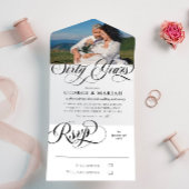 ブラックホワイトの渦巻き写真 60周年結婚記念日 オールインワン招待状